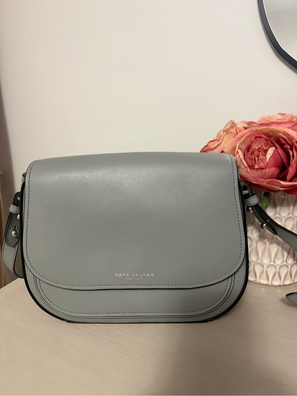 Marc Jacobs Light Gray Leather Crossbody Saddle Bag